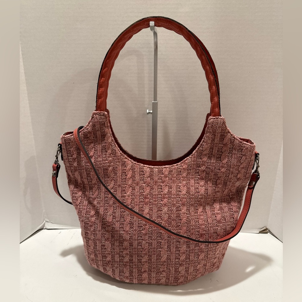 Patricia Nash Delaney Cable Knit & Leather Satchel Hobo Bag